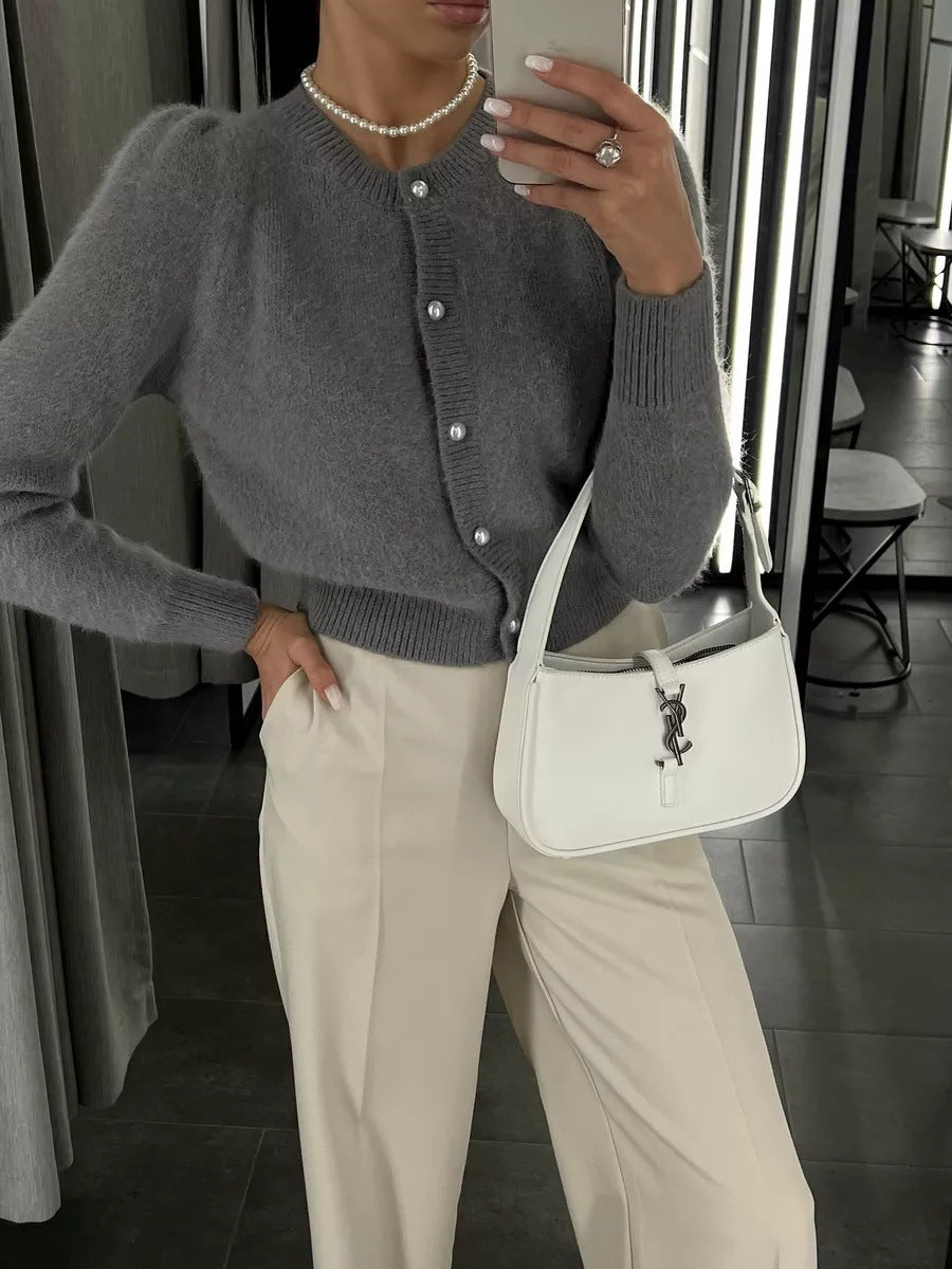 Women's Soft Knit Cardigan with Pearl Buttons-thumbmail-11