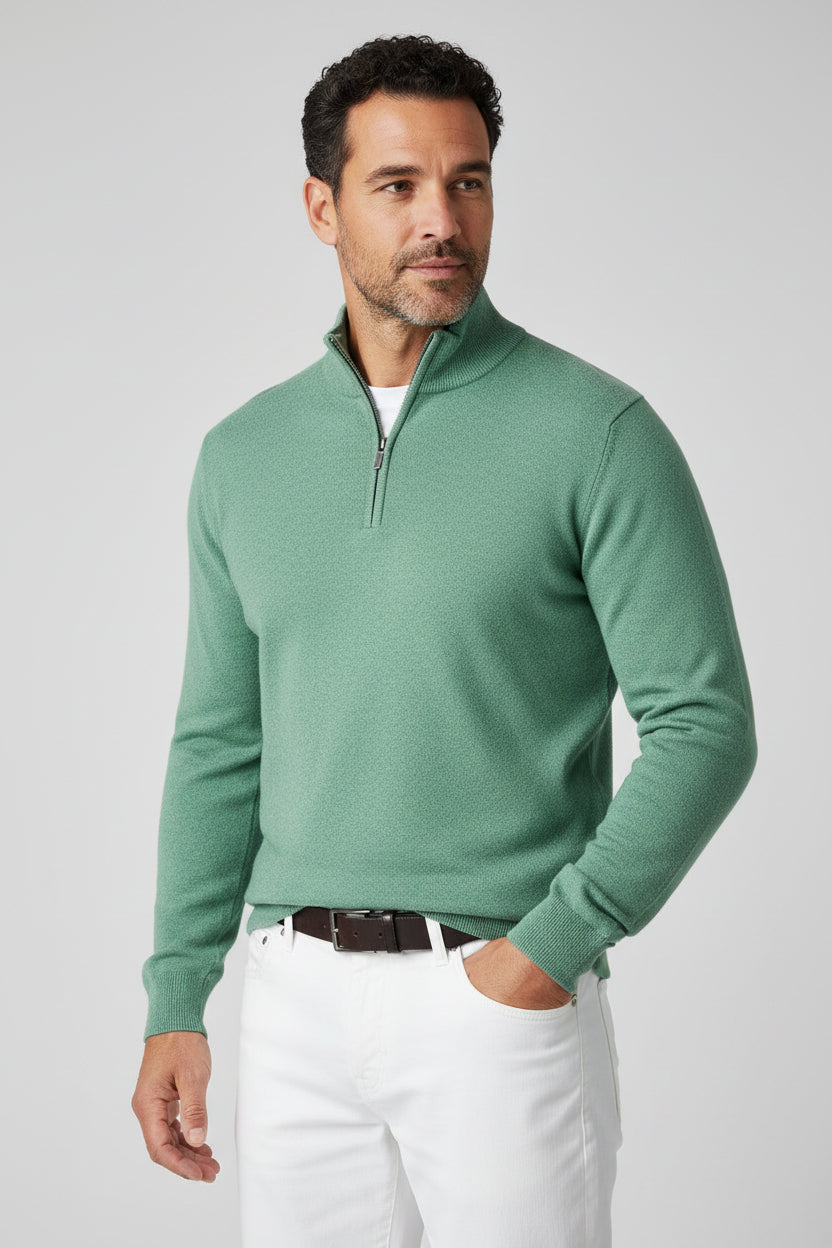 Men's Half-Zip Wool Blend Mock Neck Knit Jumper-thumbmail-4