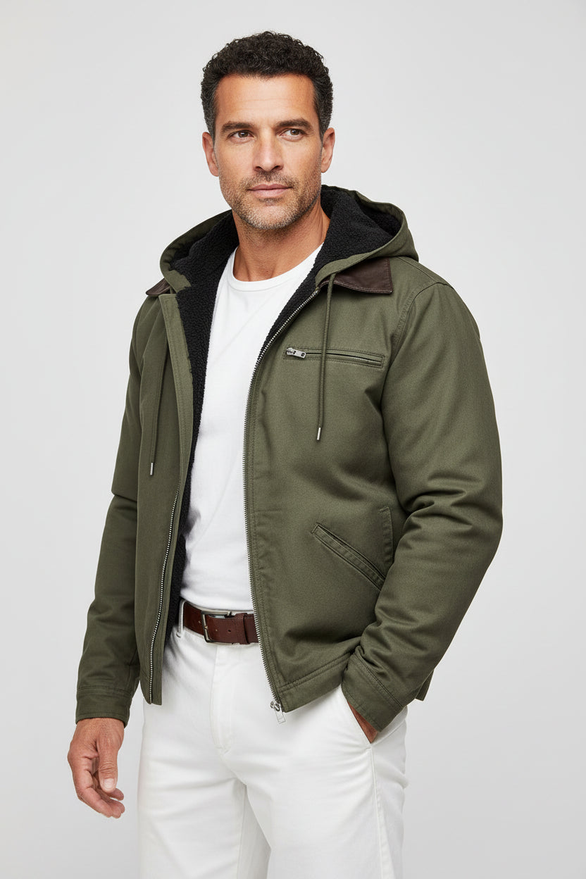 Men's Fleece Lined Twill Jacket With Hood-thumbmail-3