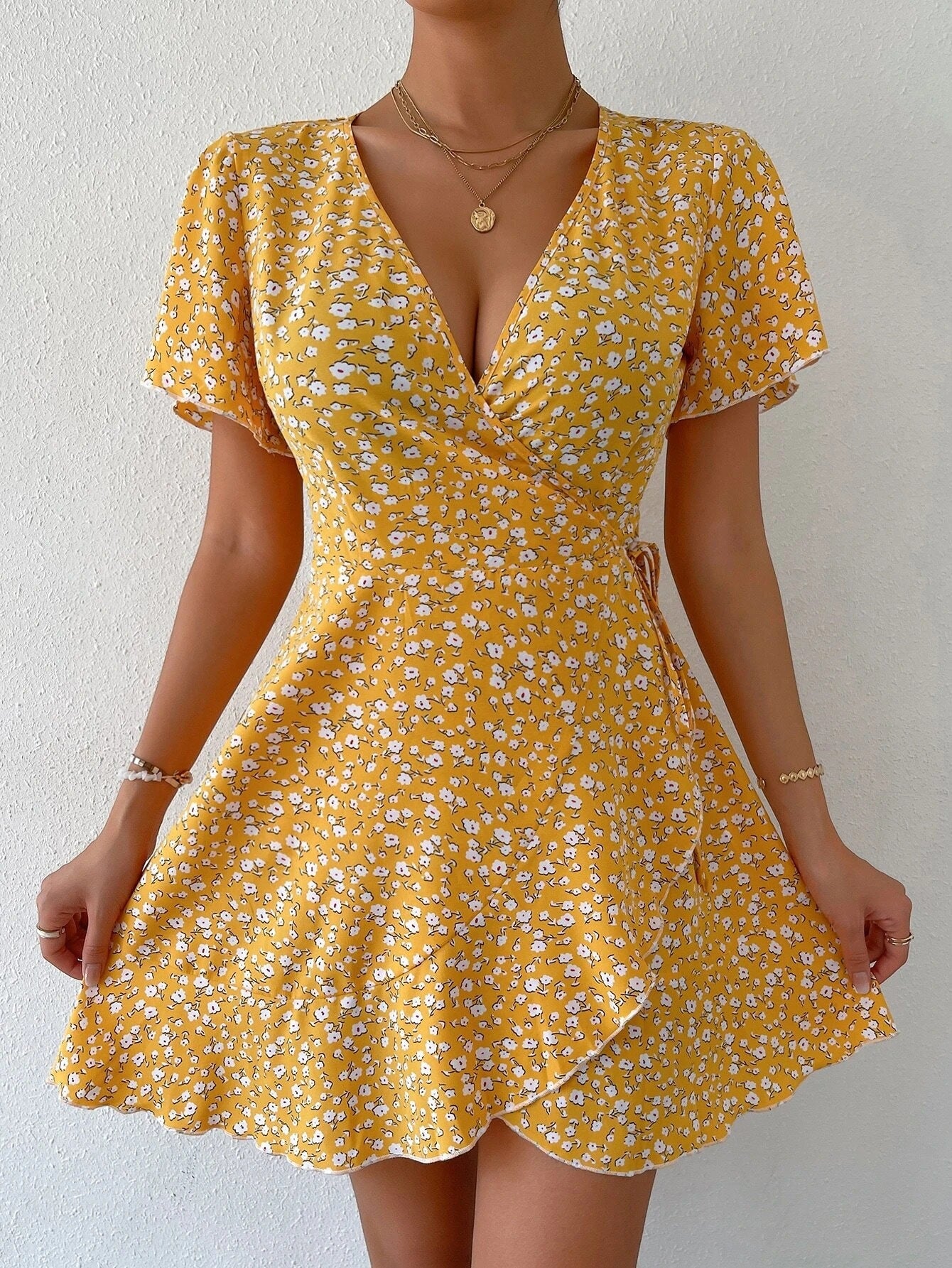 Wrap Front Floral Mini Dress-thumbmail-6