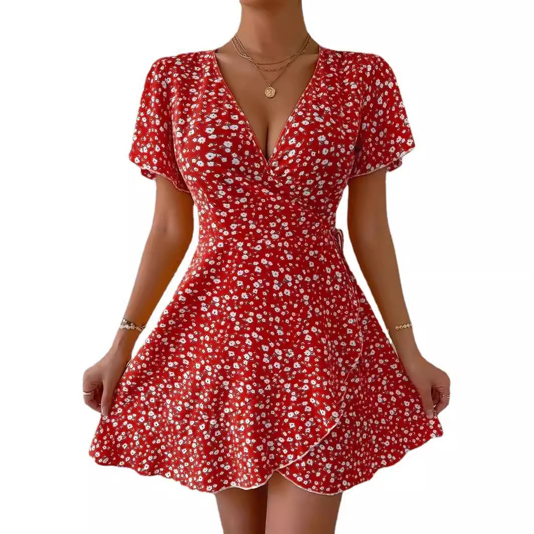Wrap Front Floral Mini Dress-thumbmail-5