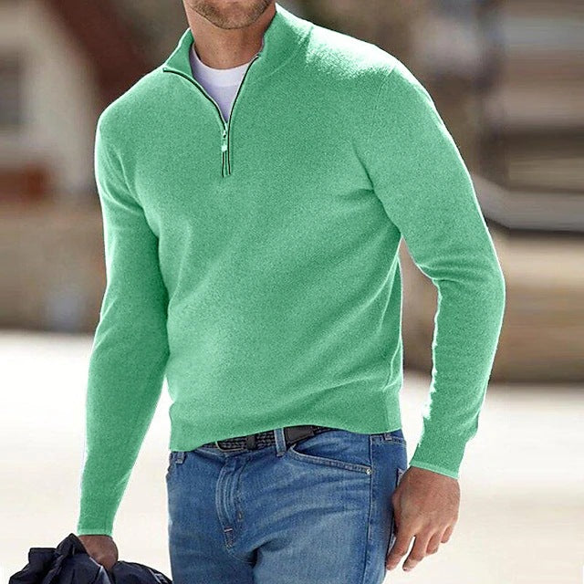 Men's Half-Zip Wool Blend Mock Neck Knit Jumper-thumbmail-5