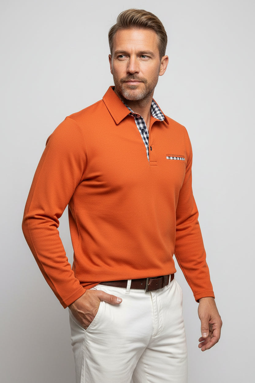 Men's Long Sleeve Polo Shirt with Contrast Placket-thumbmail-7