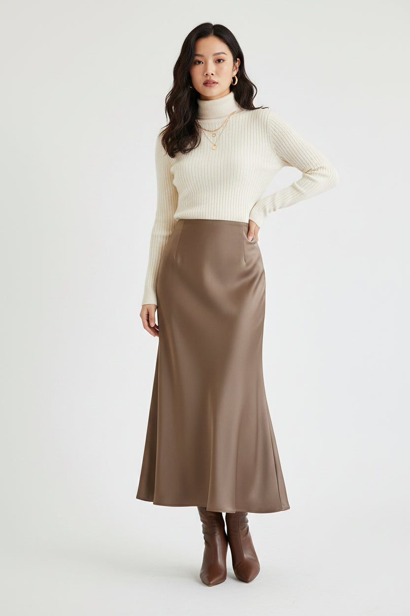 High-Waisted Satin Mermaid Maxi Skirt