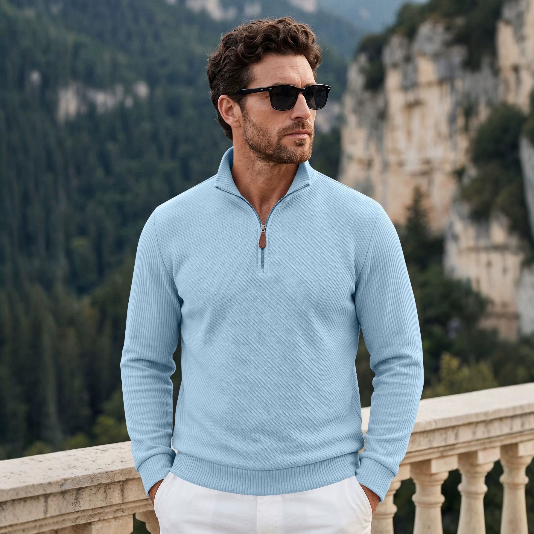 Men's Ribbed Jacquard Quarter-Zip Sweatshirt-thumbmail-7