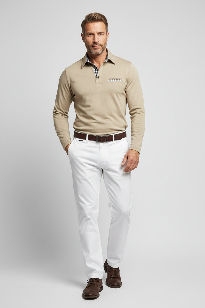 Men's Long Sleeve Polo Shirt with Contrast Placket-thumbmail-8