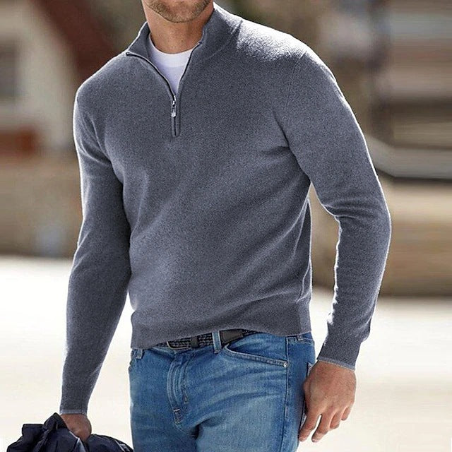 Men's Half-Zip Wool Blend Mock Neck Knit Jumper-thumbmail-2