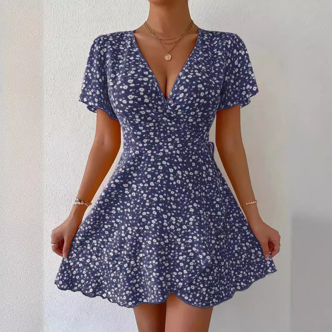 Wrap Front Floral Mini Dress-thumbmail-4