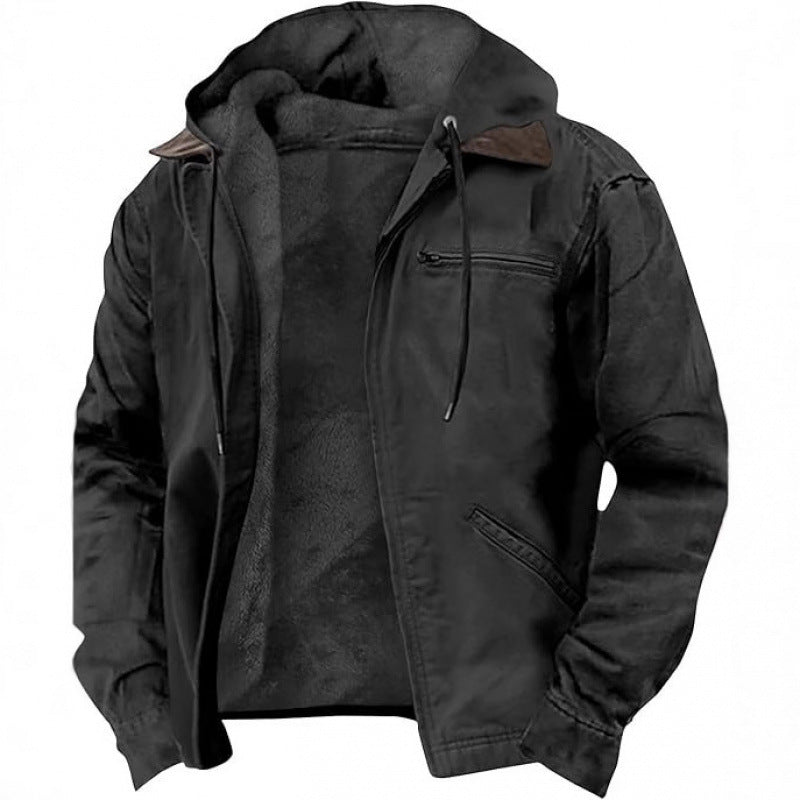 Men's Fleece Lined Twill Jacket With Hood-thumbmail-6