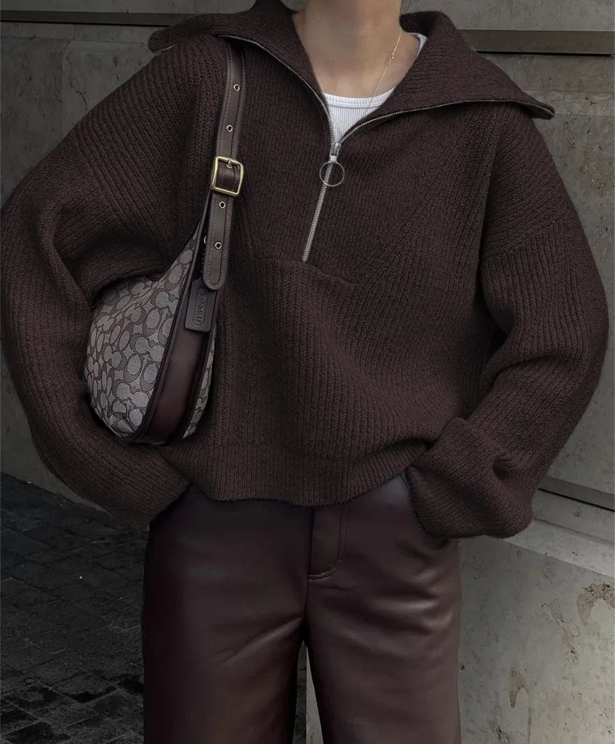 Women's Half-Zip Collar Knit Sweater-thumbmail-13