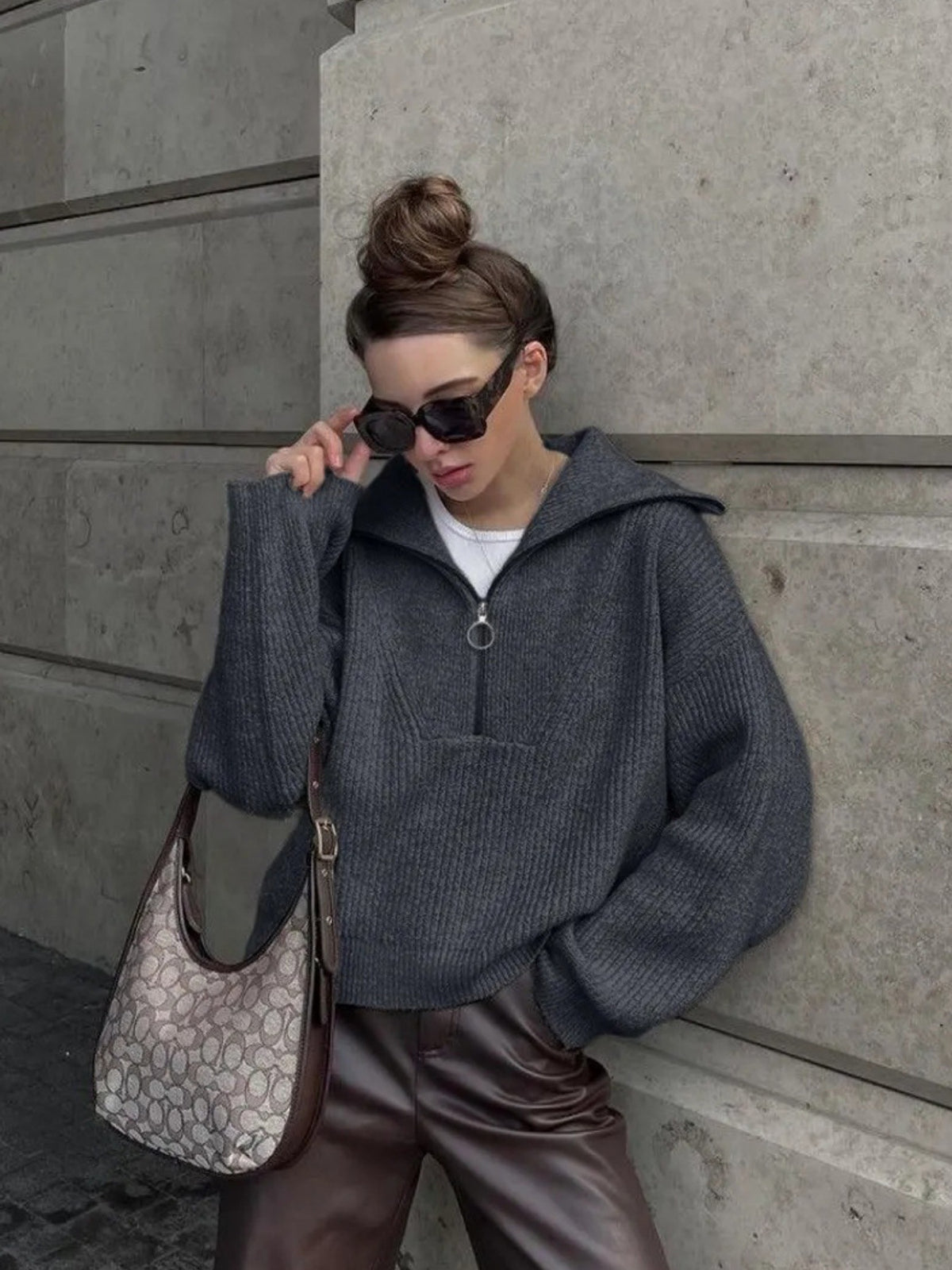 Women's Half-Zip Collar Knit Sweater-thumbmail-7