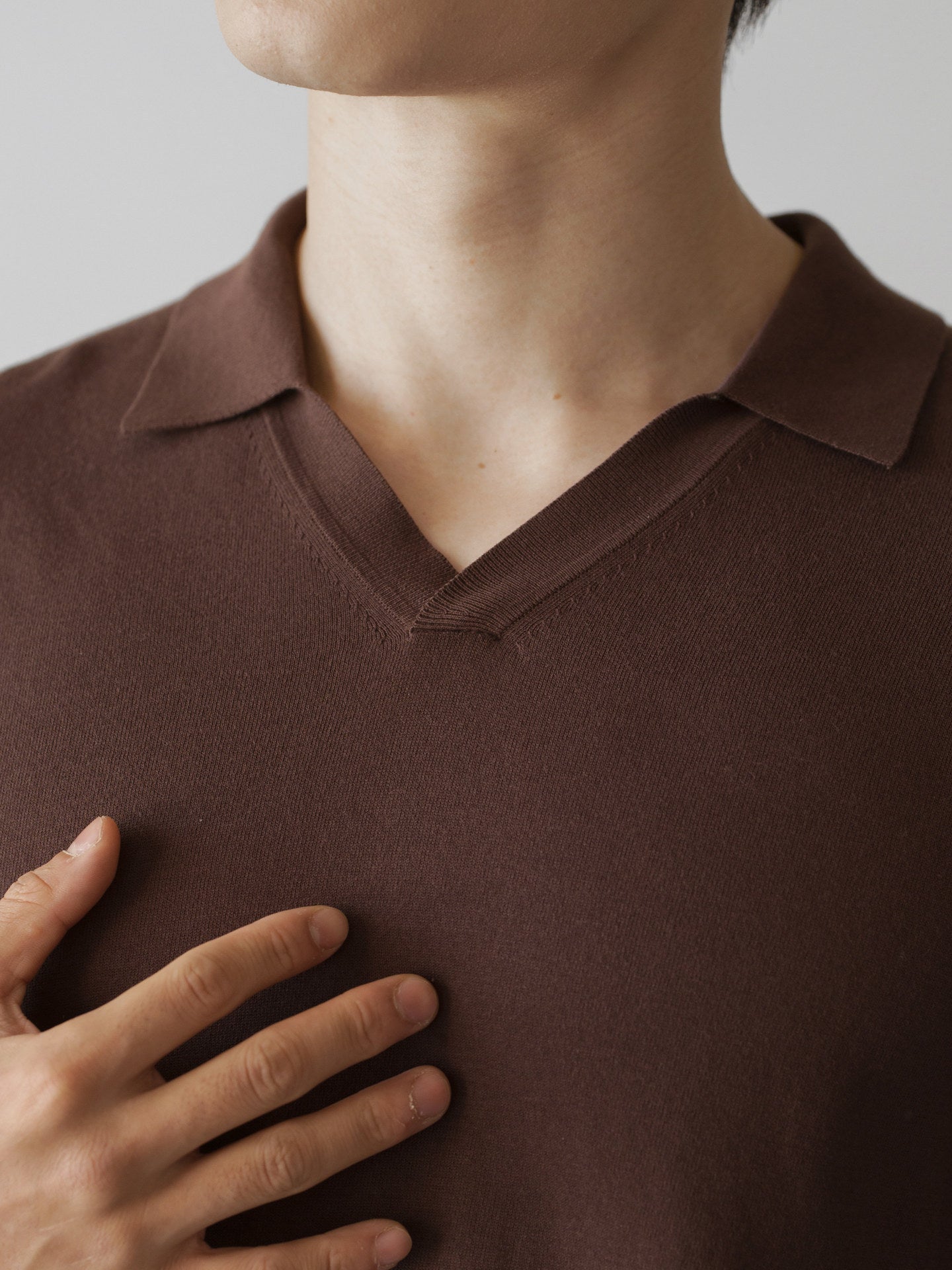 Open Collar Cotton Knit Polo-thumbmail-2