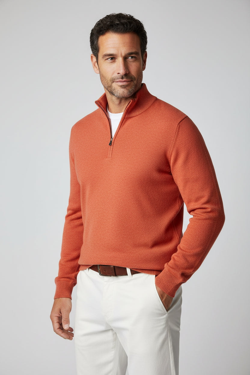 Men's Half-Zip Wool Blend Mock Neck Knit Jumper-thumbmail-12