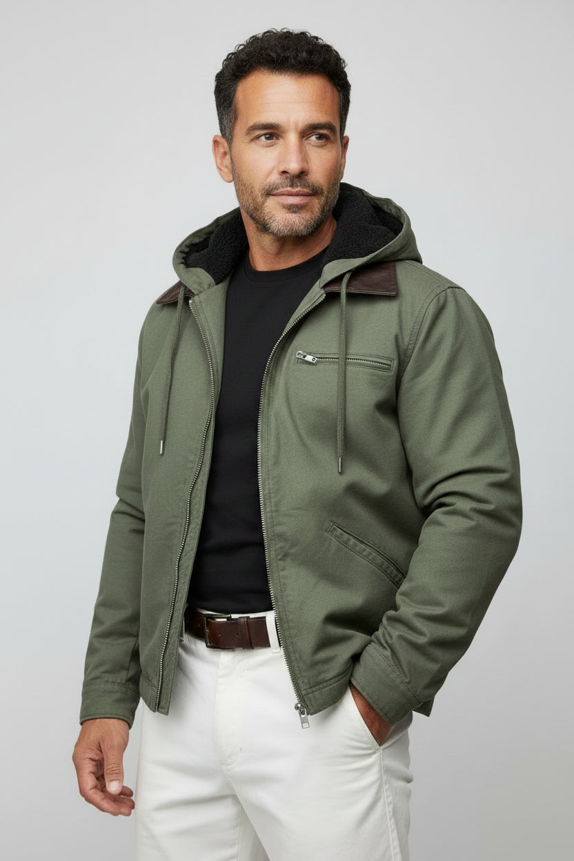 Men's Fleece Lined Twill Jacket With Hood-thumbmail-7