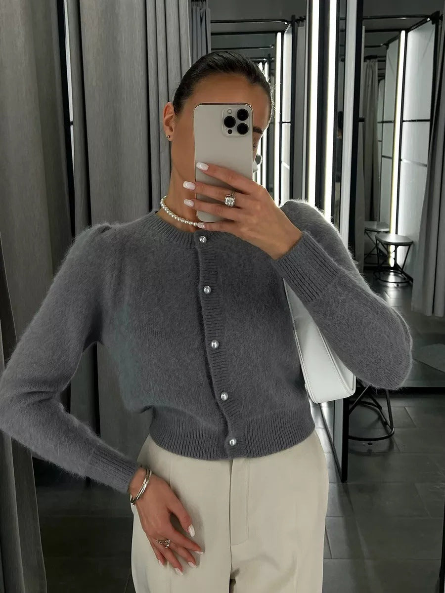 Women's Soft Knit Cardigan with Pearl Buttons-thumbmail-10