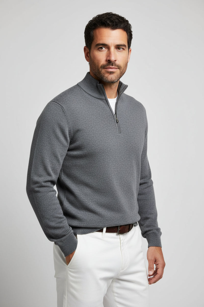 Men's Half-Zip Wool Blend Mock Neck Knit Jumper-thumbmail-1
