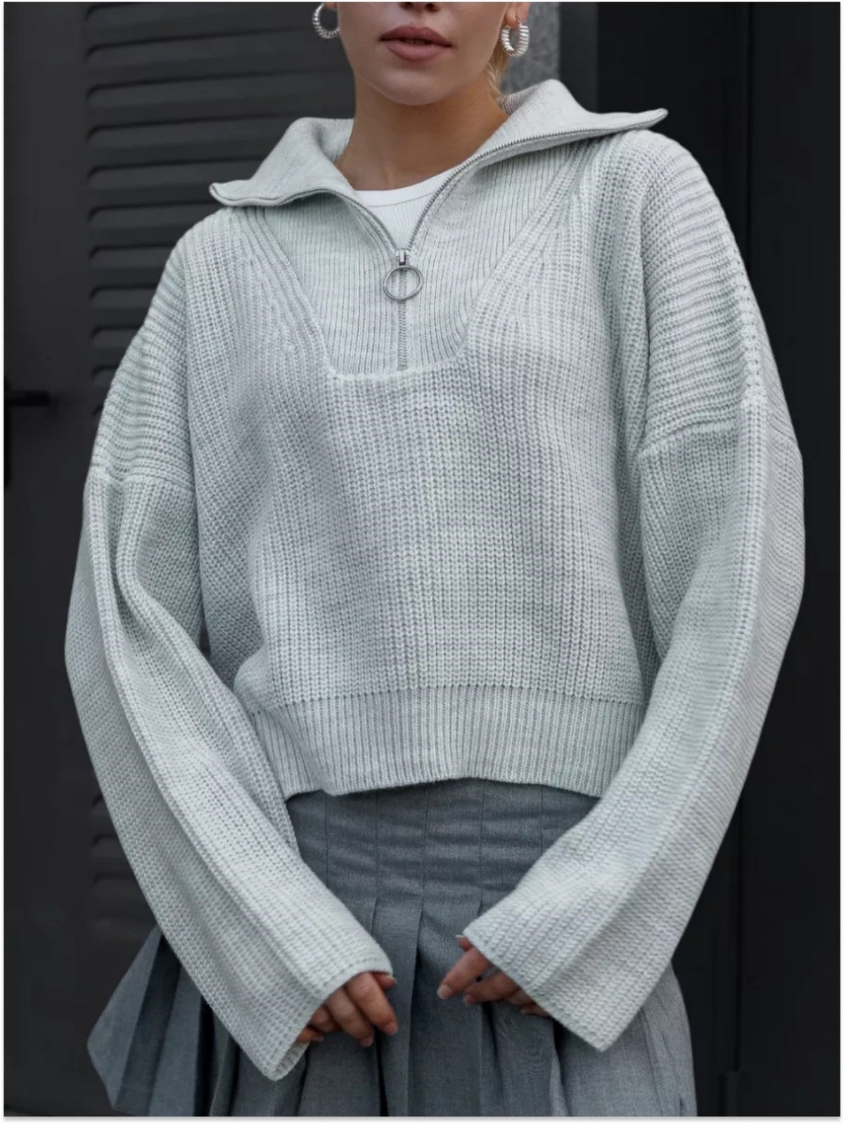 Women's Half-Zip Collar Knit Sweater-thumbmail-3