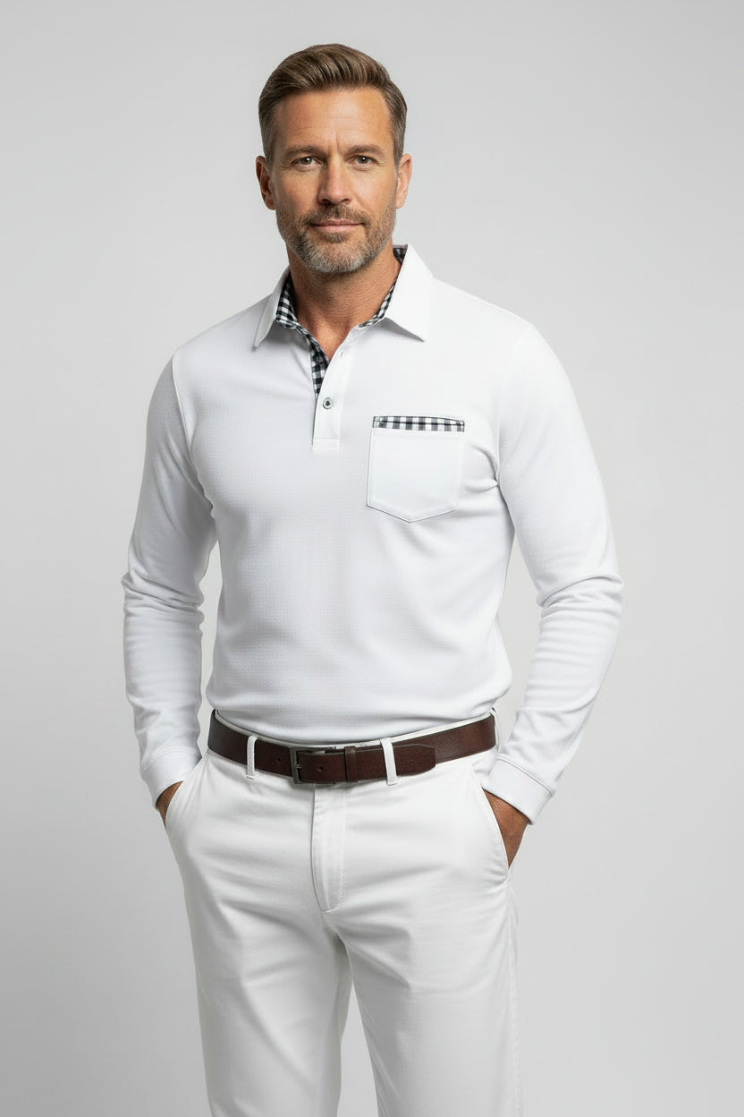 Men's Long Sleeve Polo Shirt with Contrast Placket-thumbmail-10