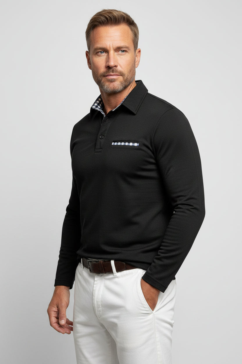 Men's Long Sleeve Polo Shirt with Contrast Placket-thumbmail-2