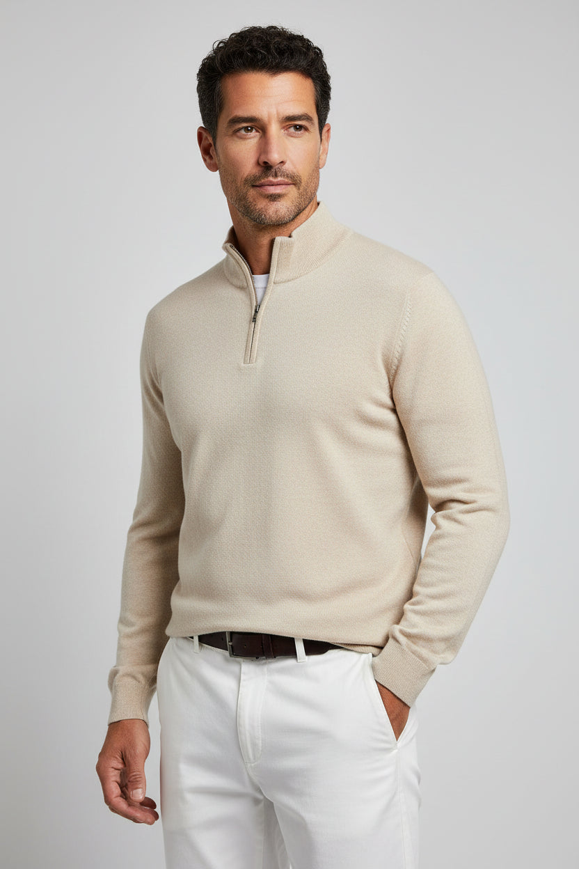 Men's Half-Zip Wool Blend Mock Neck Knit Jumper-thumbmail-8
