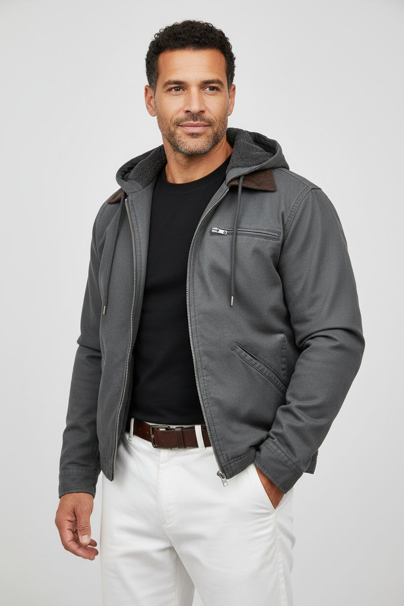 Men's Fleece Lined Twill Jacket With Hood-thumbmail-4