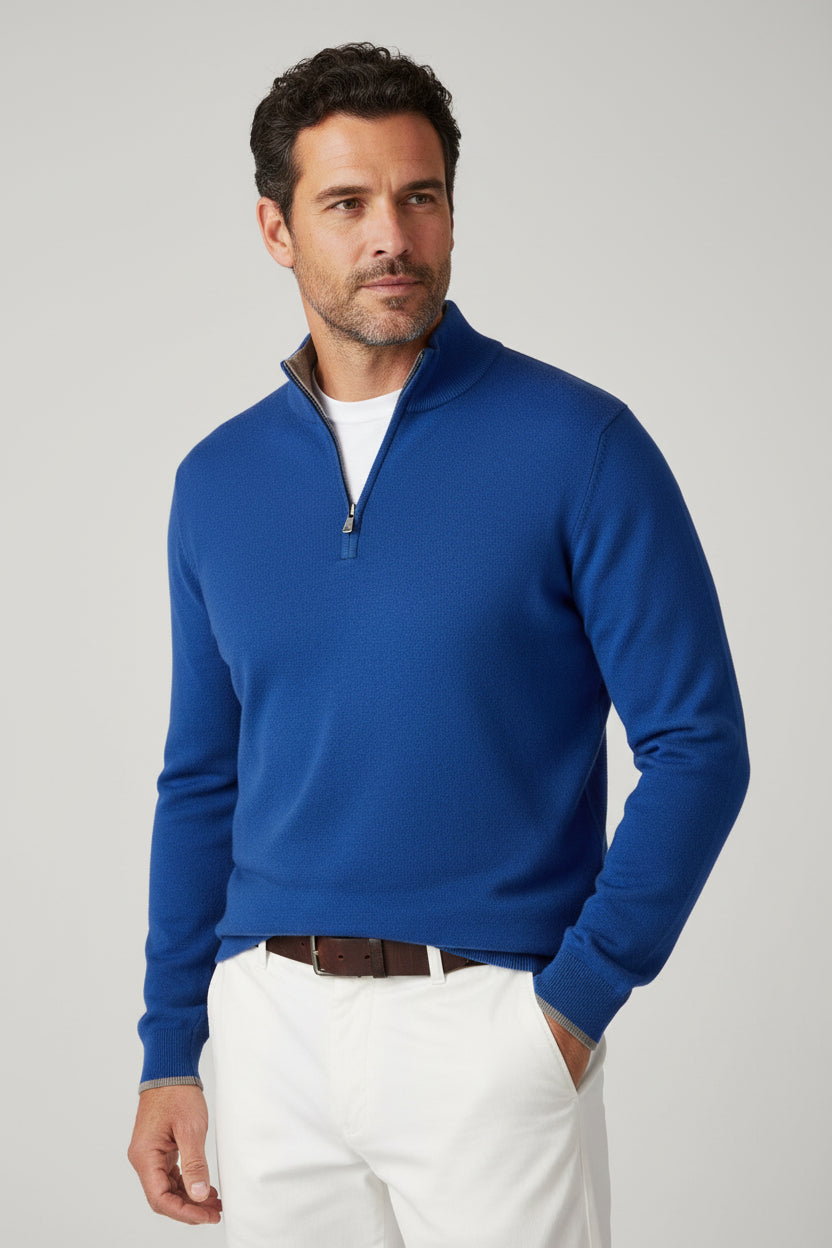 Men's Half-Zip Wool Blend Mock Neck Knit Jumper-thumbmail-10