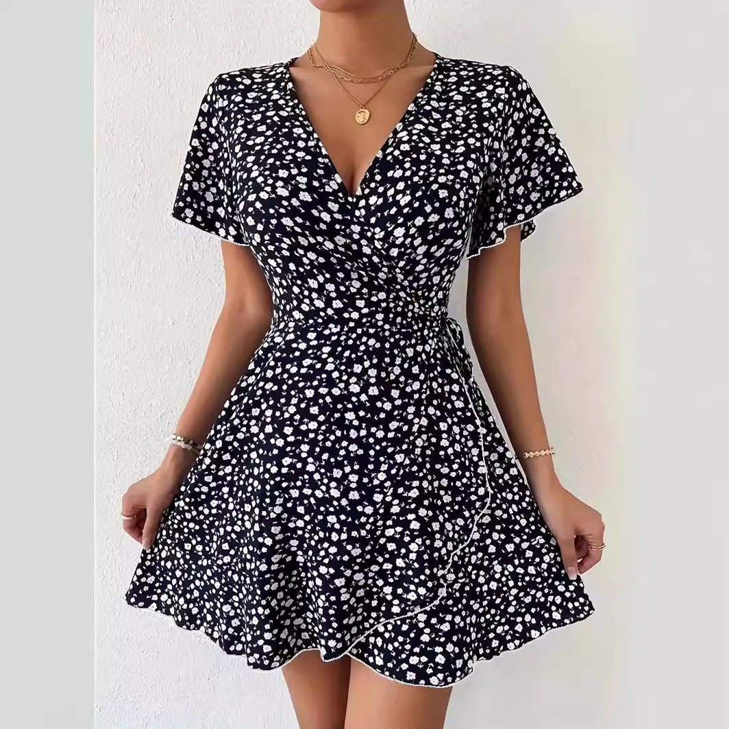 Wrap Front Floral Mini Dress-thumbmail-3