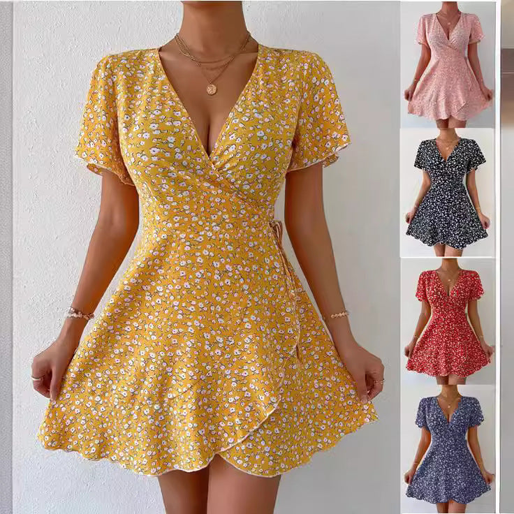 Wrap Front Floral Mini Dress-thumbmail-1