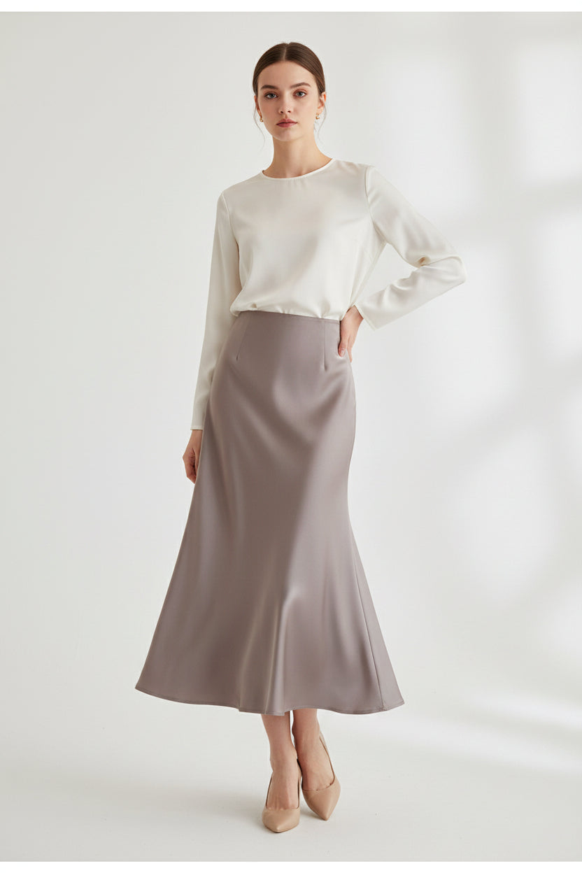 High-Waisted Satin Mermaid Maxi Skirt
