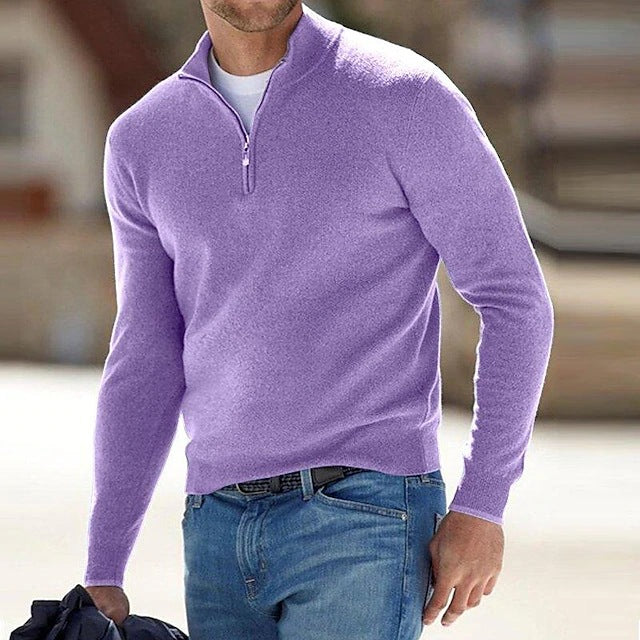Men's Half-Zip Wool Blend Mock Neck Knit Jumper-thumbmail-7