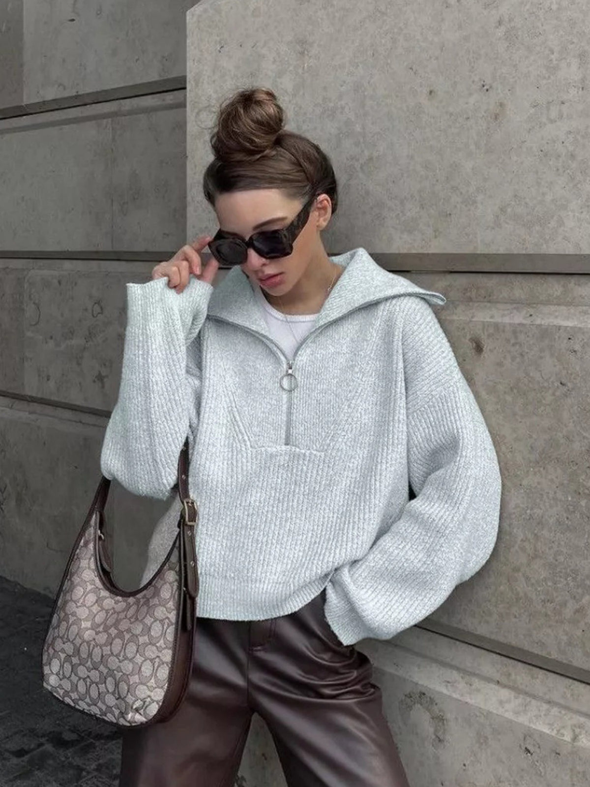 Women's Half-Zip Collar Knit Sweater-thumbmail-4