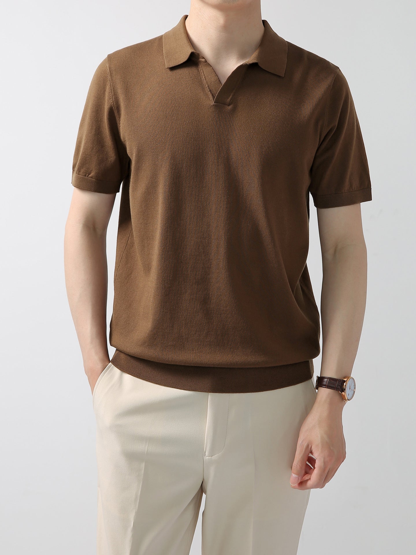 Buttonless Knitted Polo