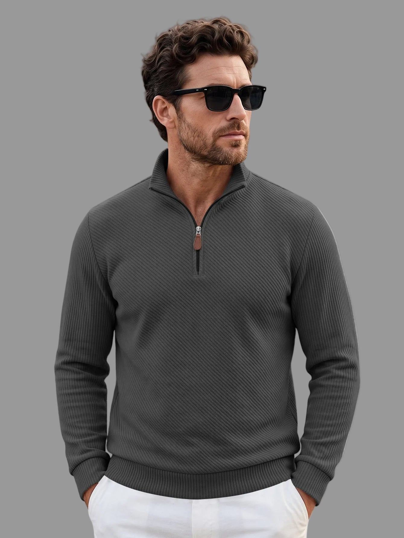 Men's Ribbed Jacquard Quarter-Zip Sweatshirt-thumbmail-8