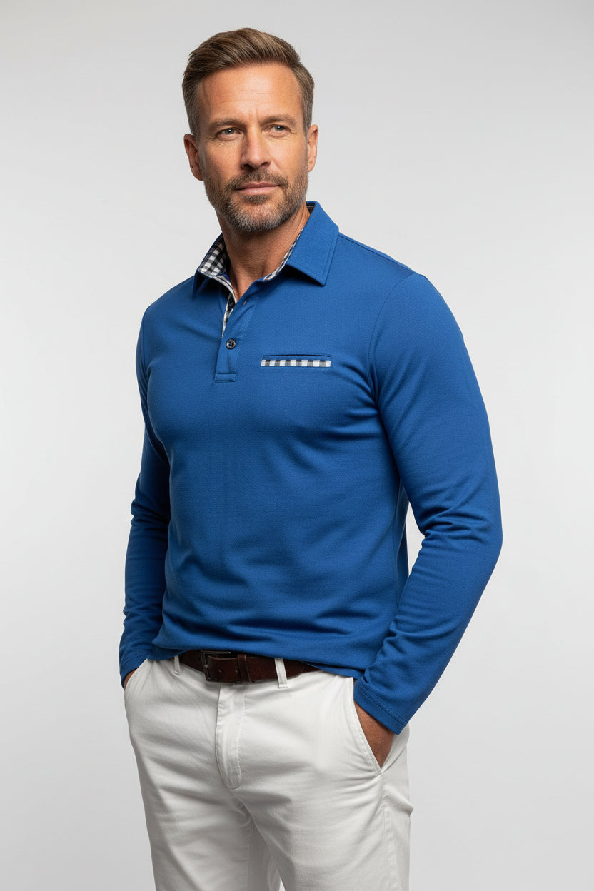 Men's Long Sleeve Polo Shirt with Contrast Placket-thumbmail-6