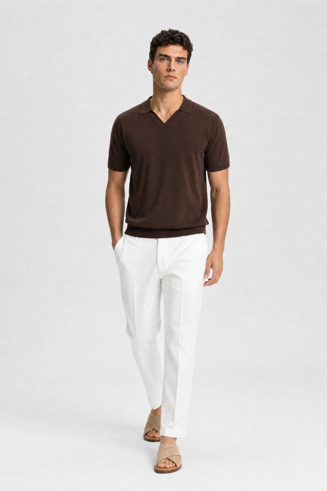 Open Collar Cotton Knit Polo-thumbmail-3
