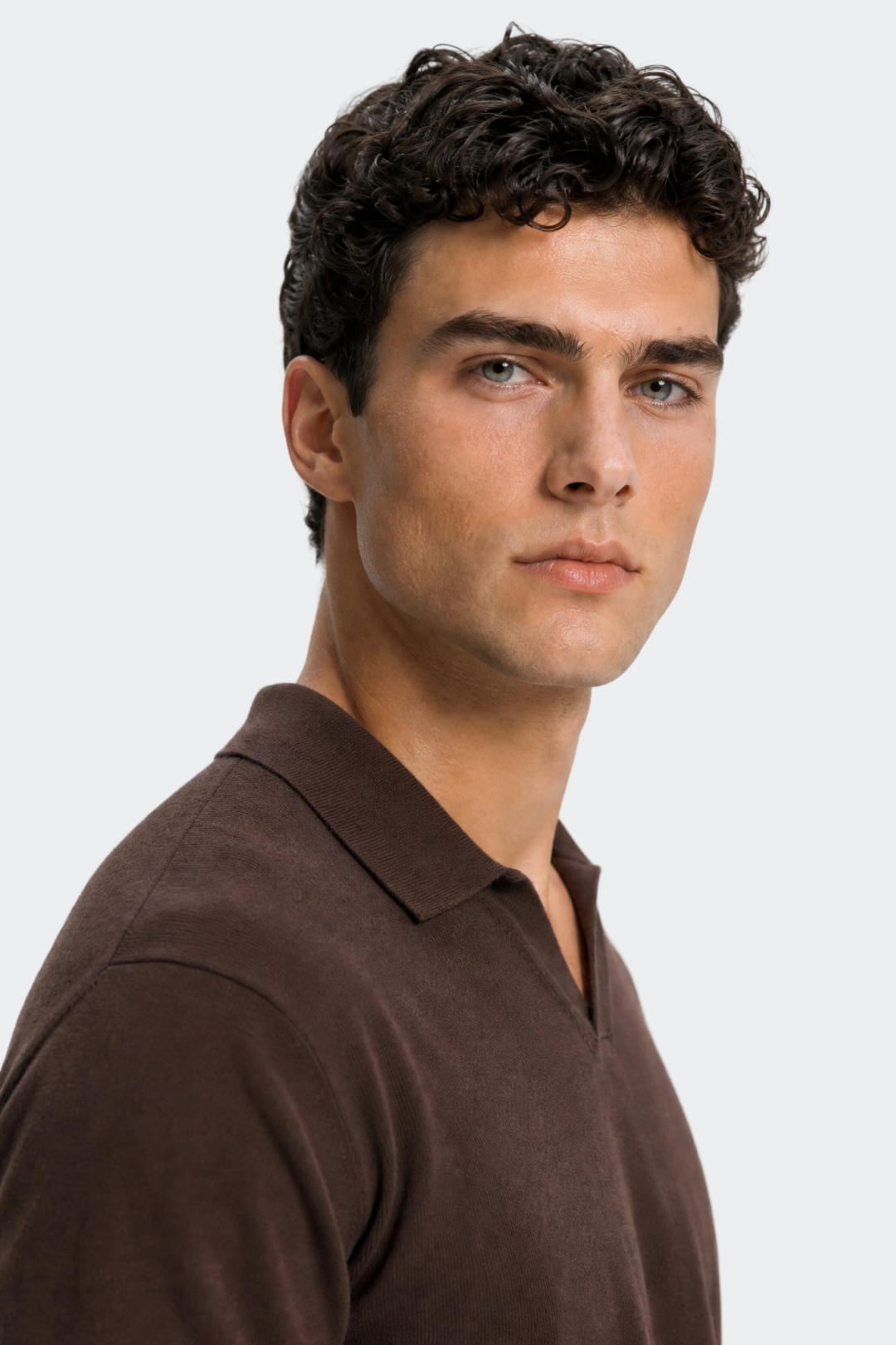 Open Collar Cotton Knit Polo-thumbmail-5