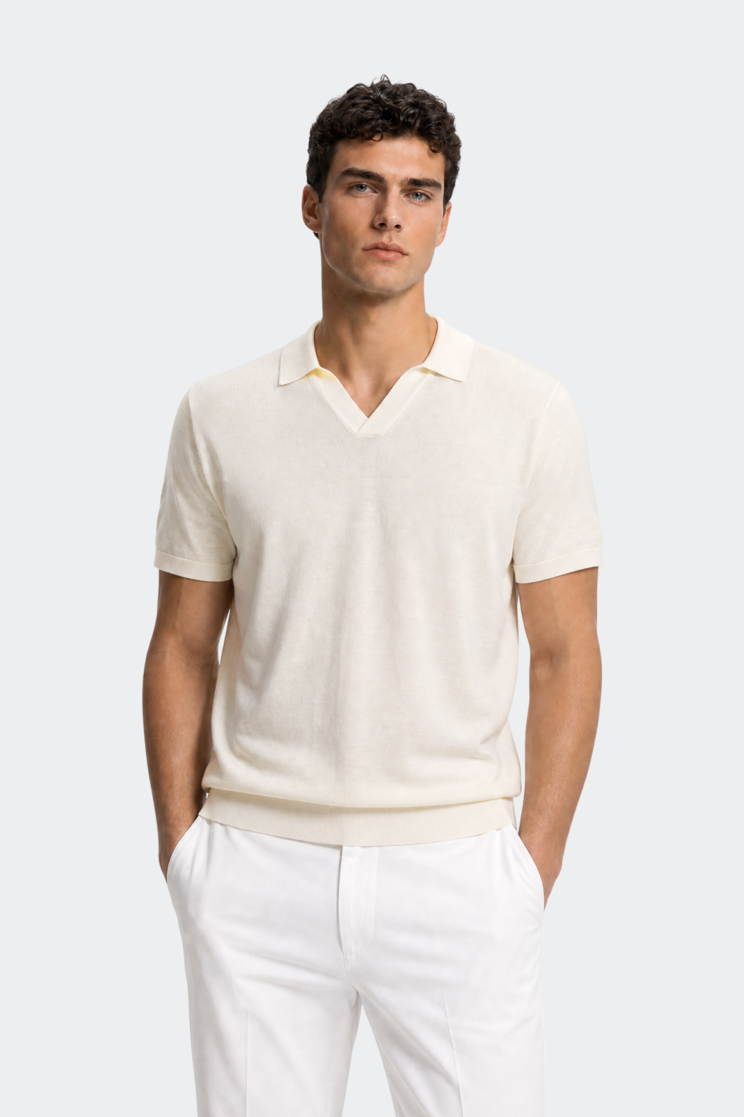 Open Collar Cotton Knit Polo-thumbmail-7