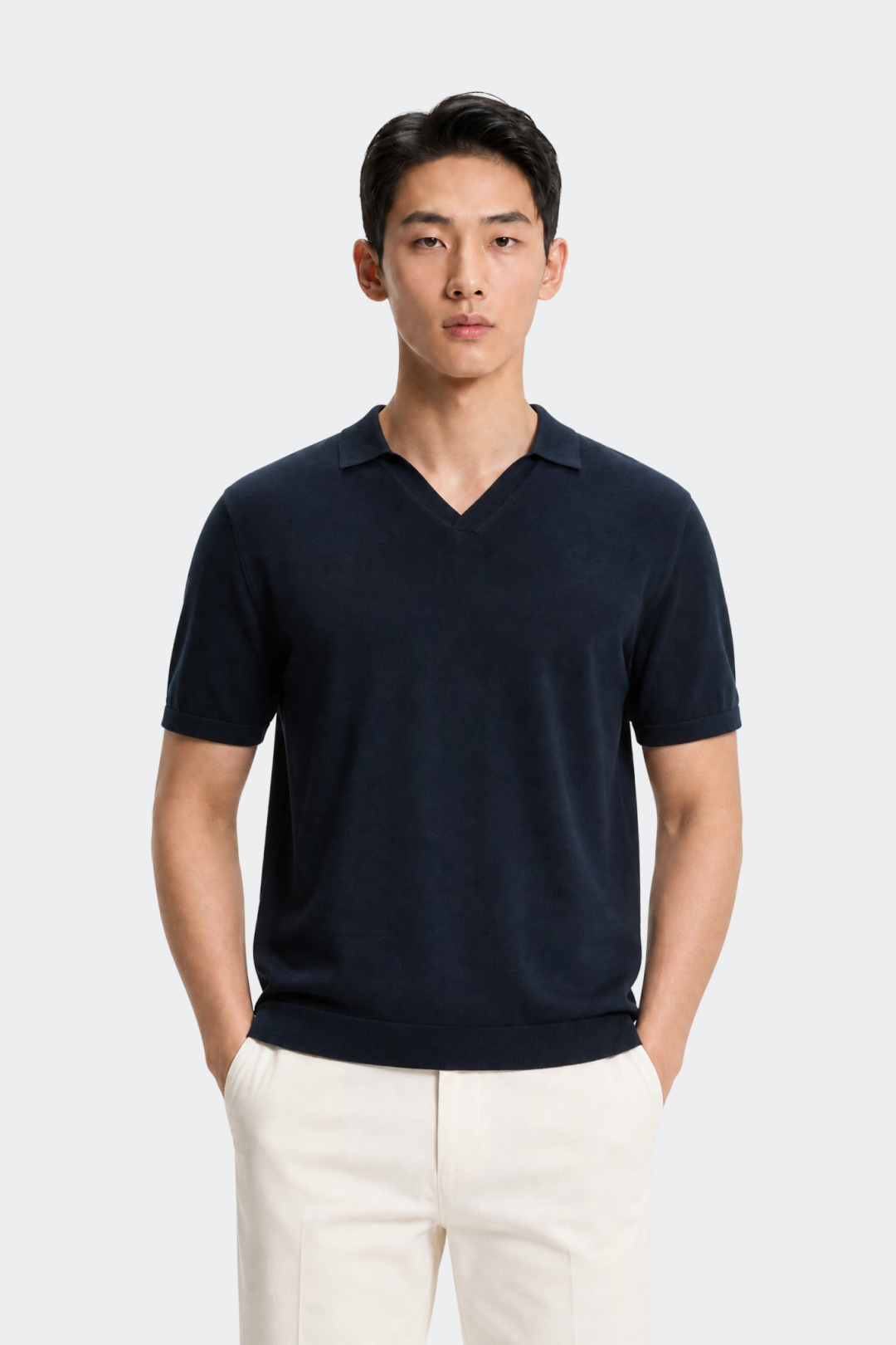 Open Collar Cotton Knit Polo-thumbmail-9