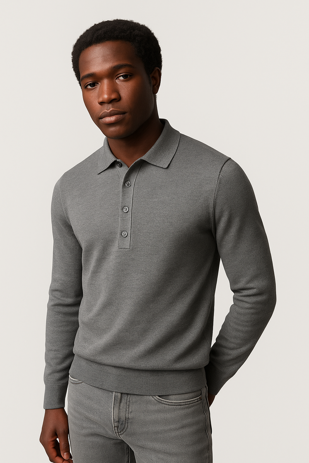 Long Sleeve Cotton Knit Polo