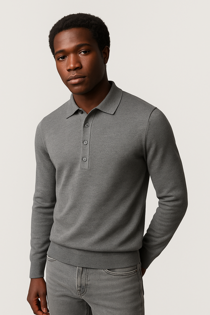 Long Sleeve Cotton Knit Polo