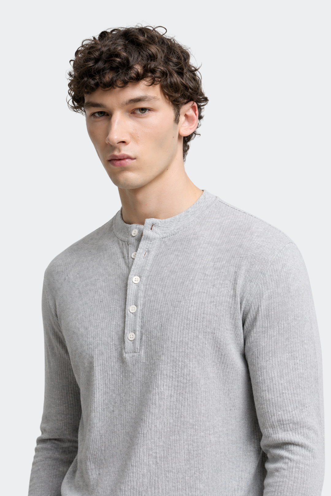 Ribbed Long Sleeve Henley Shirt-8