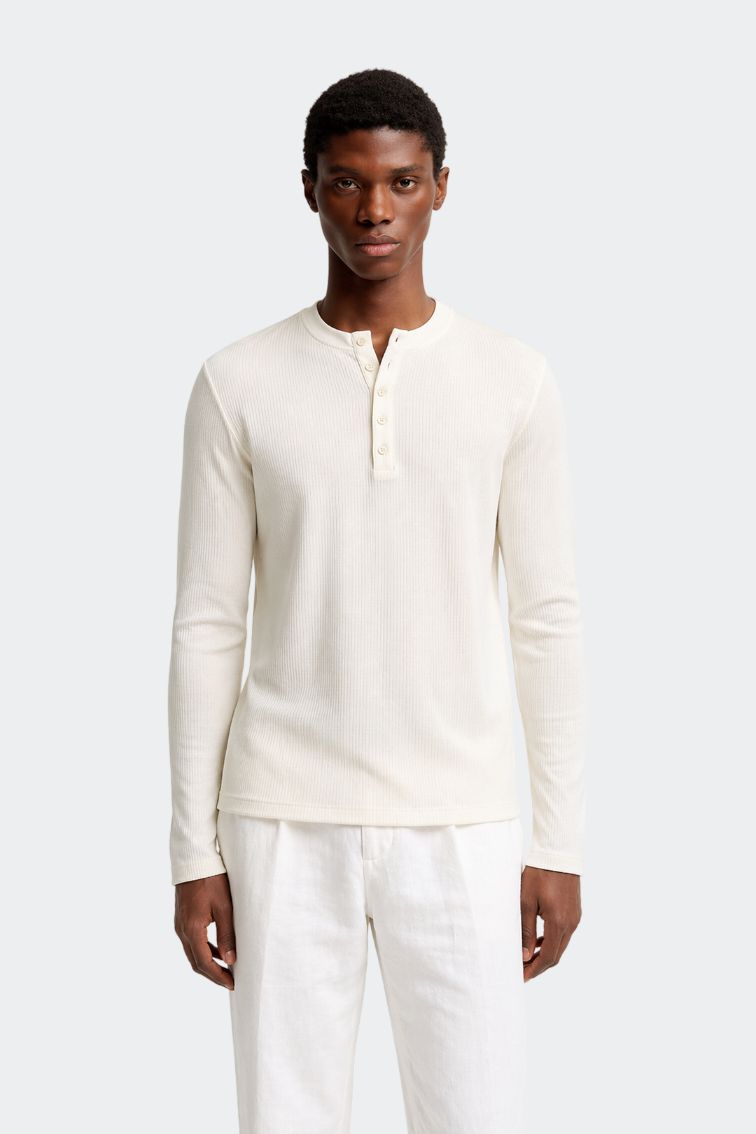Ribbed Long Sleeve Henley Shirt-1