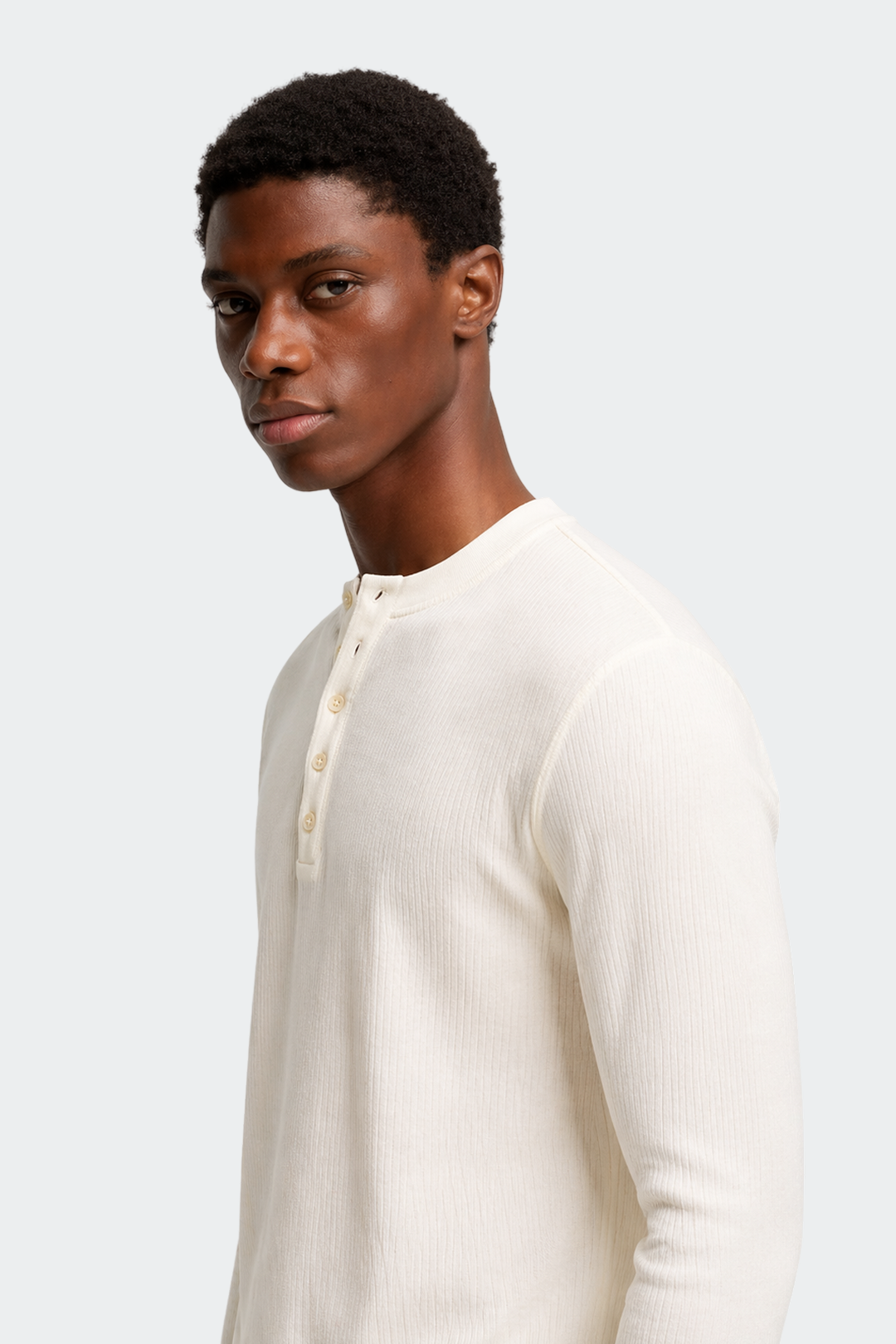 Ribbed Long Sleeve Henley Shirt-2