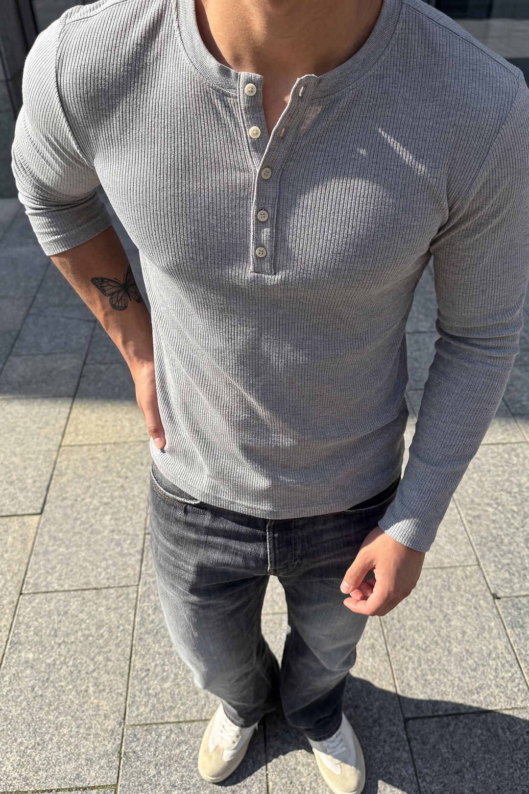 Ribbed Long Sleeve Henley Shirt-thumbmail-10