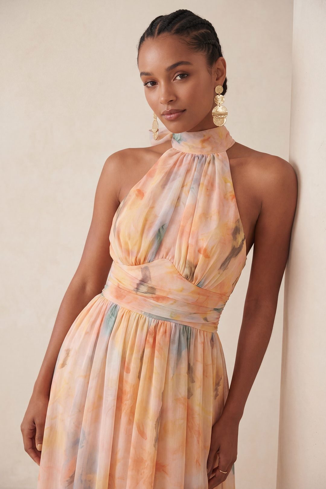 Tie-Neck Printed Chiffon Maxi Dress-thumbmail-2