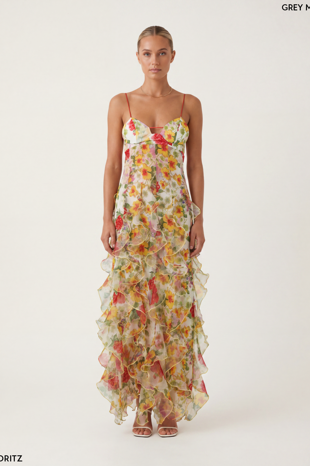 V-Neck Ruffled Floral Chiffon Maxi Dress-thumbmail-9
