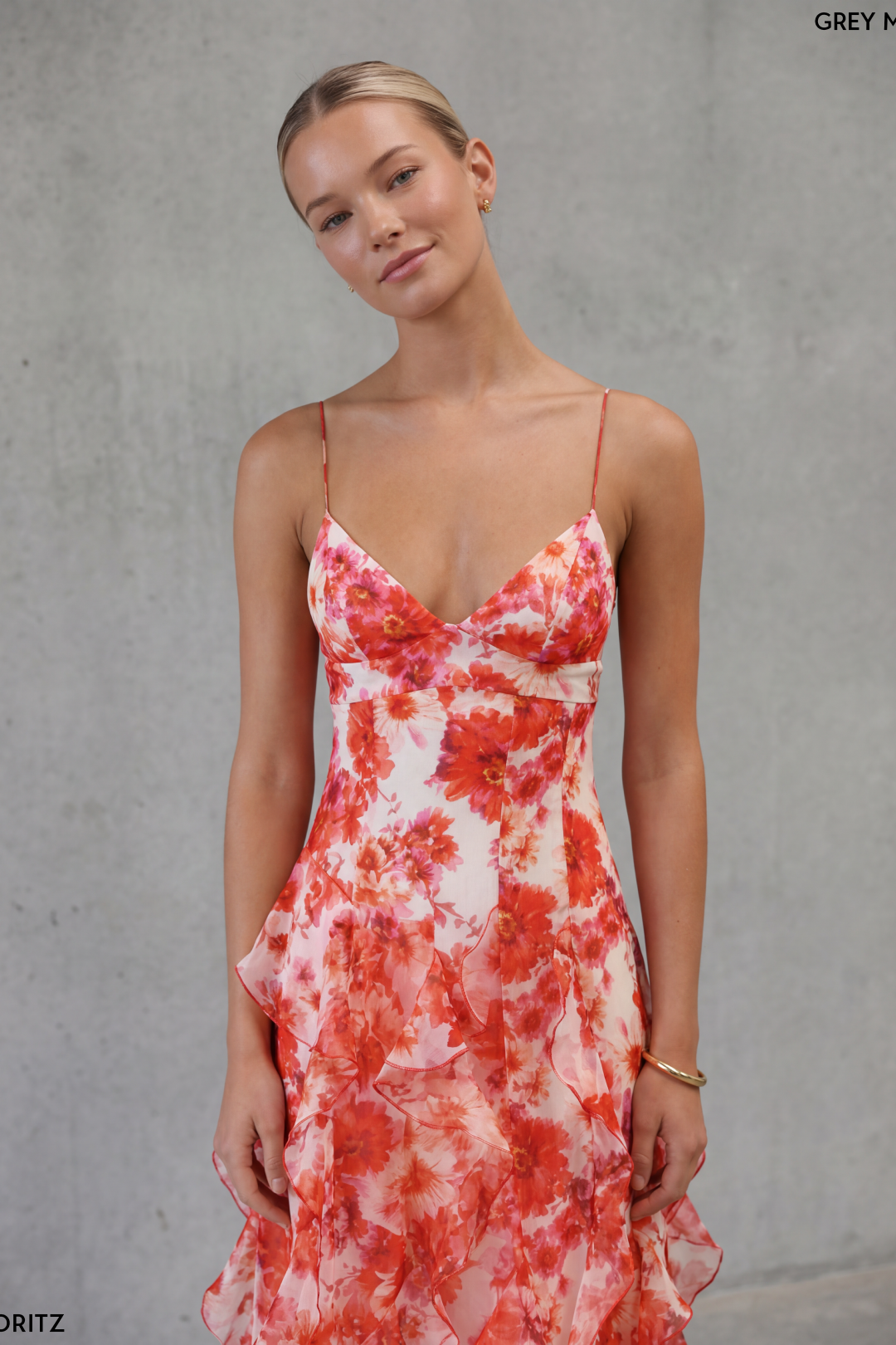 V-Neck Ruffled Floral Chiffon Maxi Dress-thumbmail-6