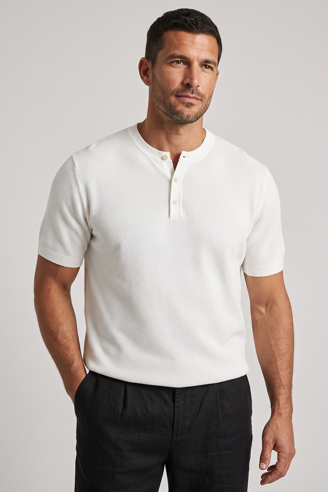 Men's Waffle Knit Henley Shirt Short Sleeve-thumbmail-7