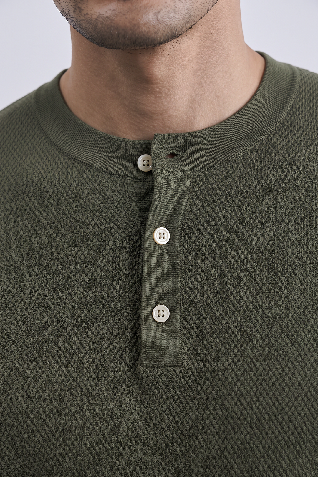 Men's Waffle Knit Henley Shirt Short Sleeve-thumbmail-2