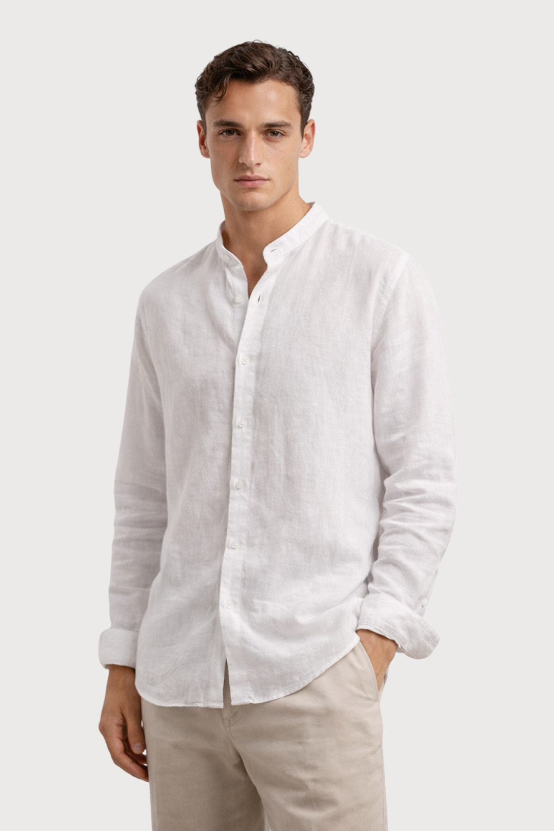 Band Collar Linen Shirt